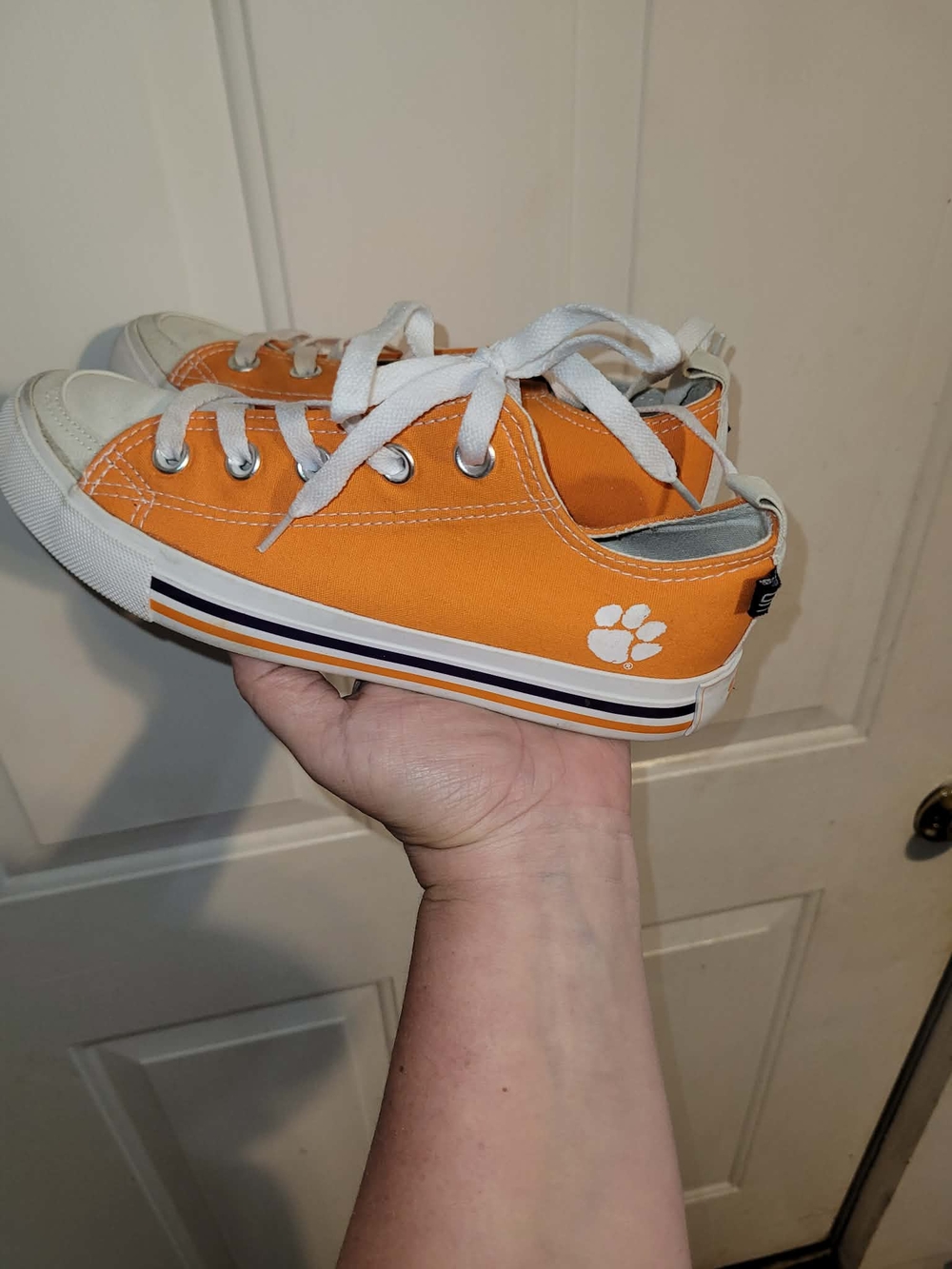 Womens Orange Canvas Low-Top Sneakers with White Paw Accent